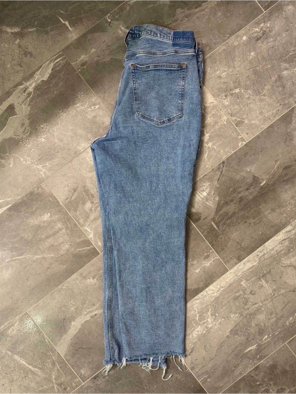Abercrombie & Fitch Light Blue Straight-Leg Jeans with Raw Hem